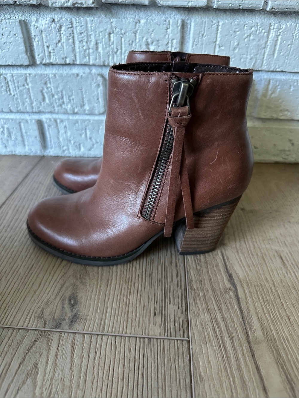 Women's Brown Leather Ankle Boot with Side Zip